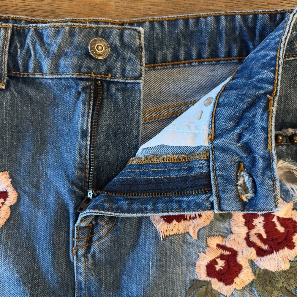 Free People Wild Rose Embroidered Studded Denim Jean Mini Skirt-Size 27-*Read*‎